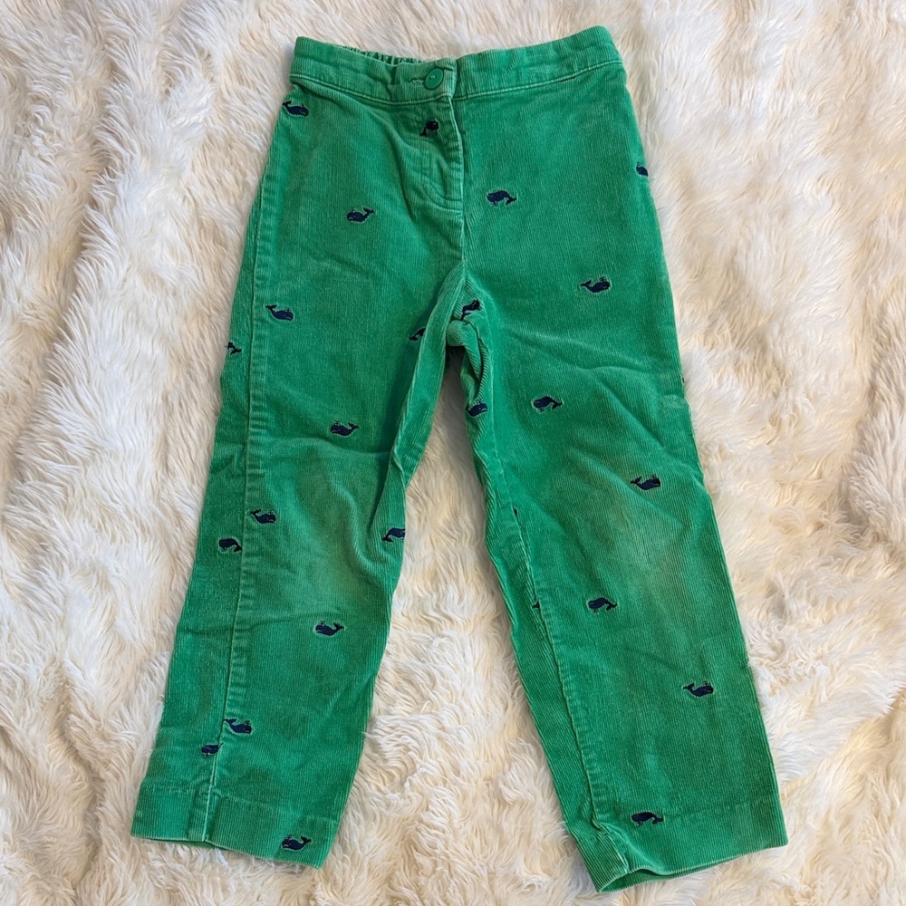 Hartstrings Green Corduroy Pants with Whale Design
